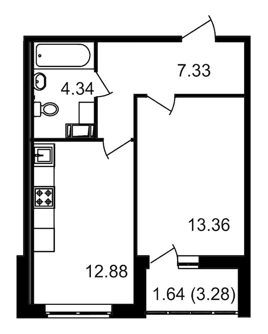 Однокомнатная квартира в : площадь 41.19 м2 , этаж: 12 – купить в Санкт-Петербурге